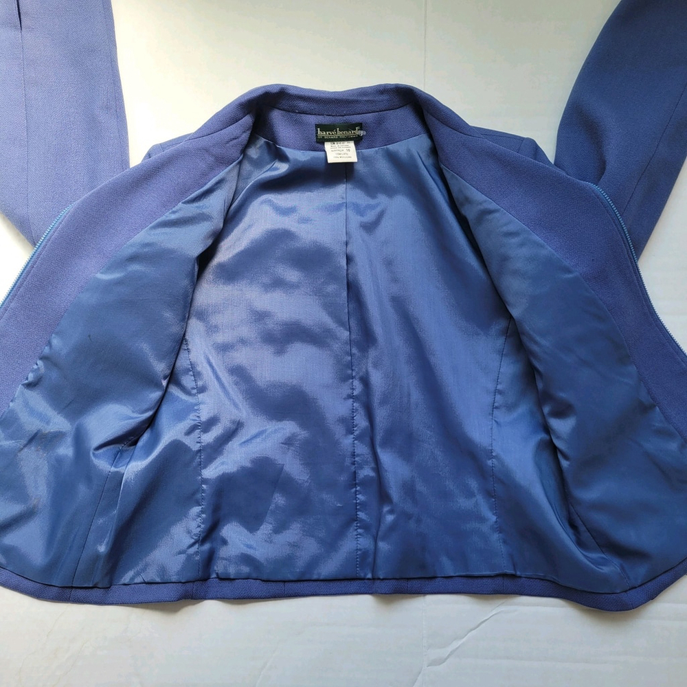 VTG Herve Benard Women's 100% Wool Purple/Blue Blazer Jacket Size 10 Full Zip - Picture 10 of 11